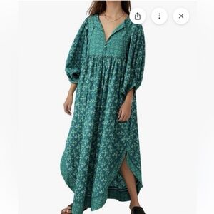 Free People Hazy Mazy Maxi Dress With Pockets In Green Forest Combo. NWT! Sz M